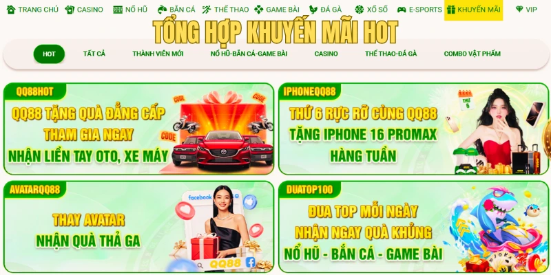 Tổng hợp tất cả sự kiện ưu đãi QQ88